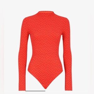 Authentic Fendi X Skims Essential Mock Neck Long Sleeve Red/Georgia Bodysuit XXS